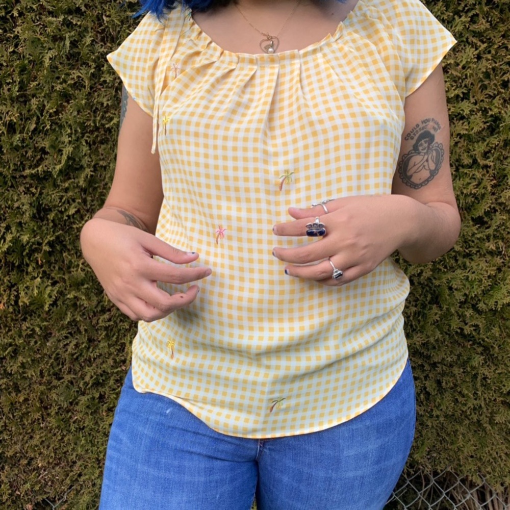 Yellow pastel gingham blouse